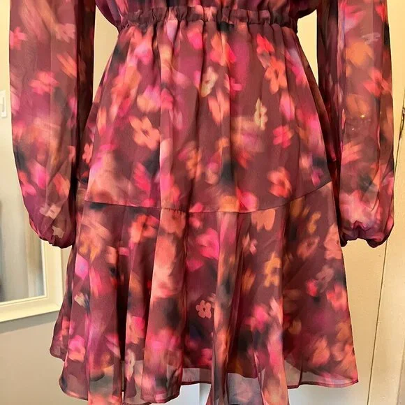 NWT BB Dakota by Steve Madden Burgundy Floral Kara Mini Dress, Size Small - Picture 14 of 16